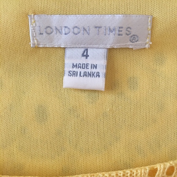 London Times Yellow Lace Dress lined three quarter sleeves Size 4 - Picture 2 of 11